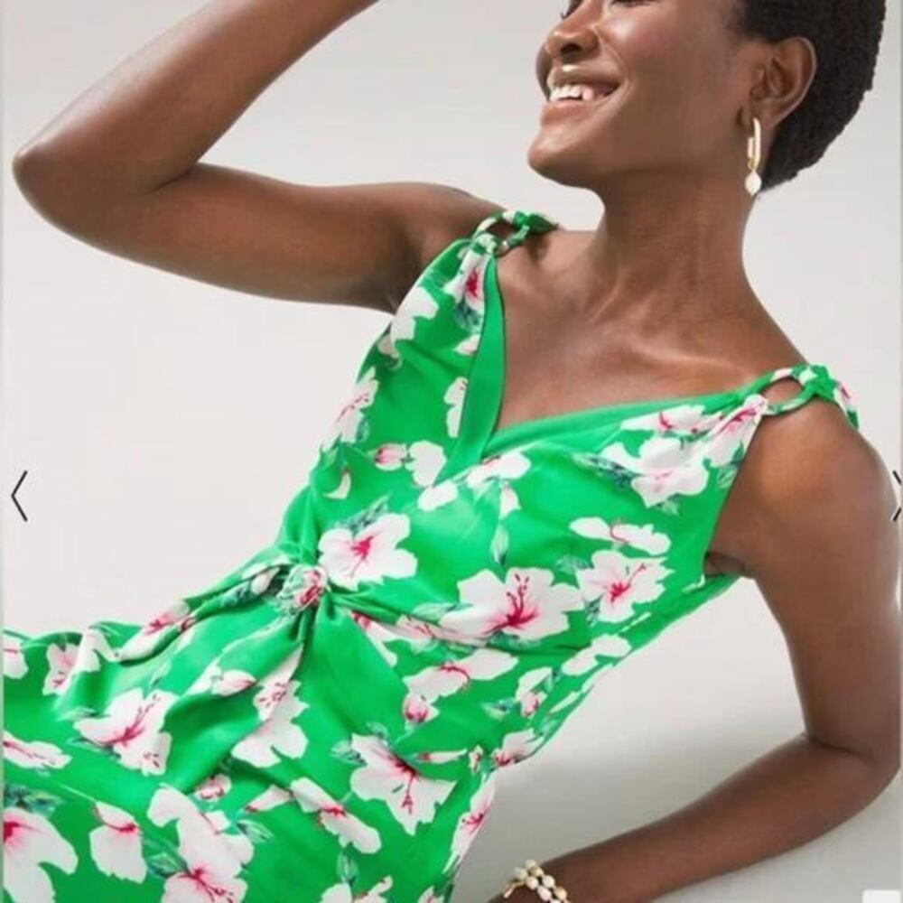 New! *Flawed" White House Black Market Floral Satin Fit & Flare Dress, size 2 - Picture 3 of 16